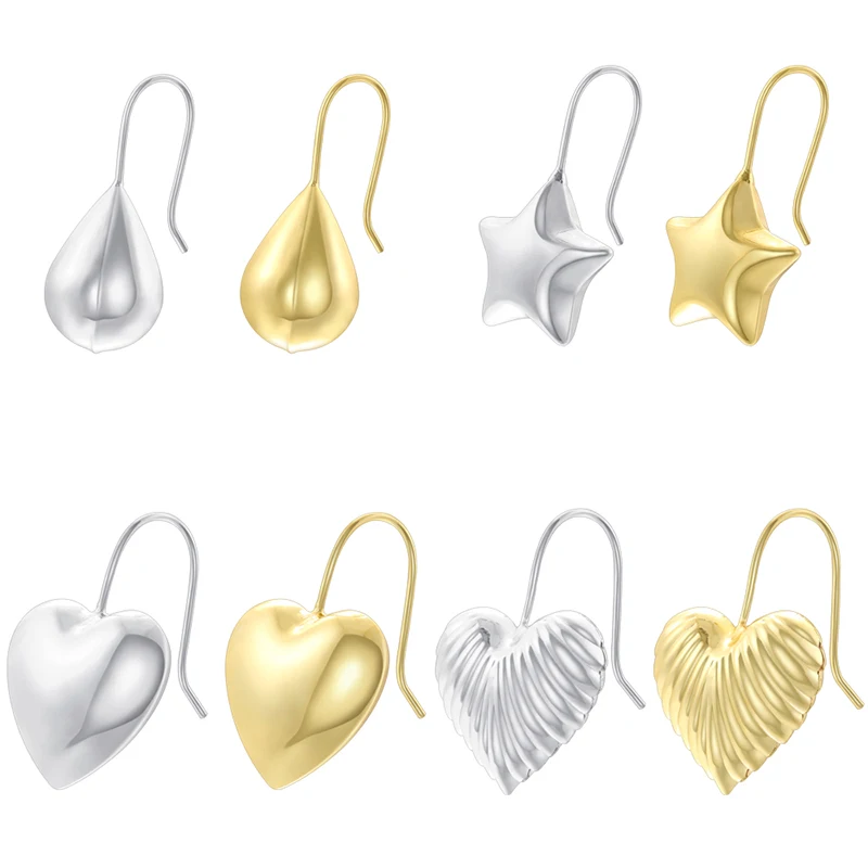 ZHUKOU Brass 18K Golden Plated Shiny Bubble Earrings Heart Shaped Star Earrings Ladies Simple Fashion Metal Earrings VE1559-63