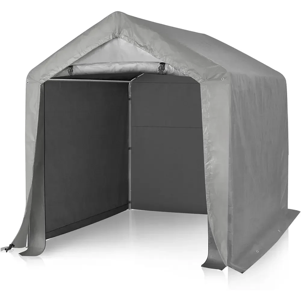 Durable Outdoor Storage Shed with Roll-up Door for Bikes, Garden Tools, and Firewood - Gray, 6x6x6.5 ft