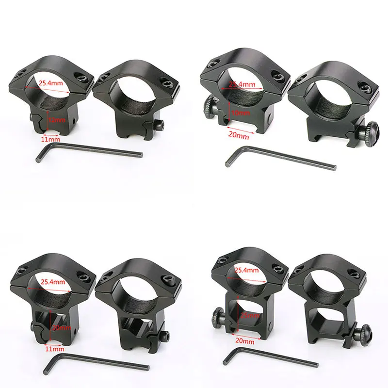 Collier Lunette De Tir 25,4 11mm Anneaux De Montage Scope Profil Bas 25.4mm - Adaptateur Rail 11mm Queue D'aronde - Alliage Aluminium Accessoire Chasse Tir Sportif