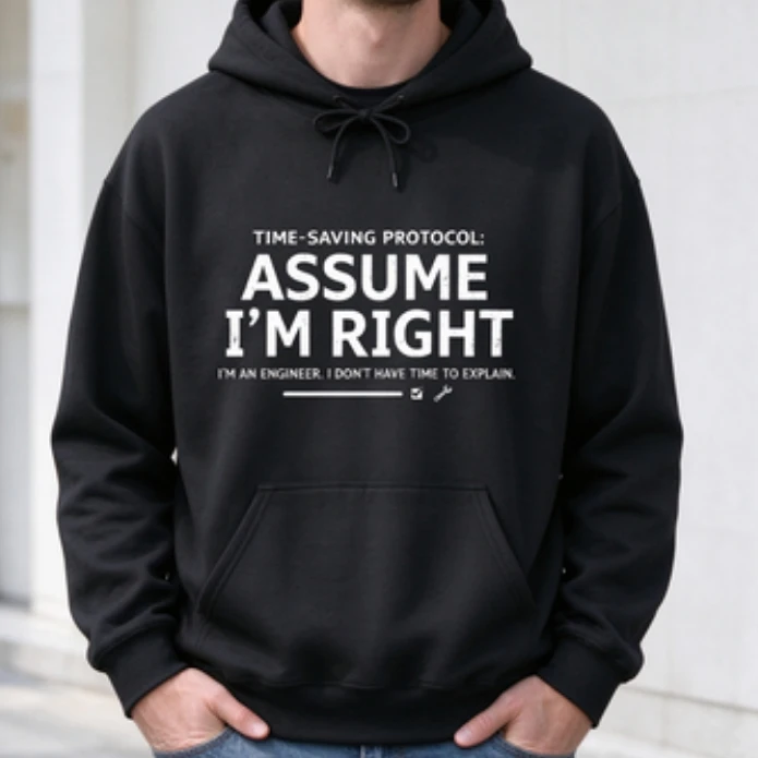 Assume I'm Right Hoodie Funny Engineer Time Saving Protocol Graphic Pullover Engineering Gift Casual Streetwear Top
