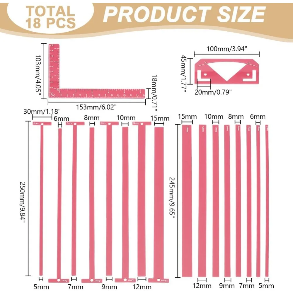 مجموع 18 قطعة أداة تجليد الكتب أداة تجليد الكتب سهلة سكرابوكينغ أداة T-شكل الحكام غلاف الكتاب دليل لصنع الكتب مع العمود الفقري #2
