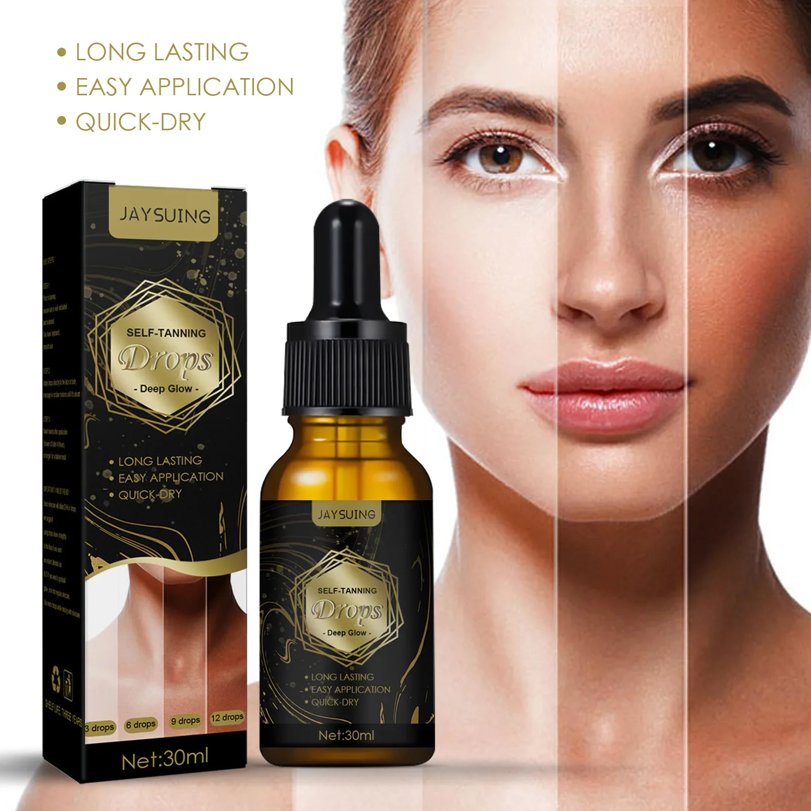 Best Fast Tan Glow Drops Sunless Skin Tanning Oil Liquid Dark Self Tanner Water Serum for Face Body Fake Indoor Tanning Lotion