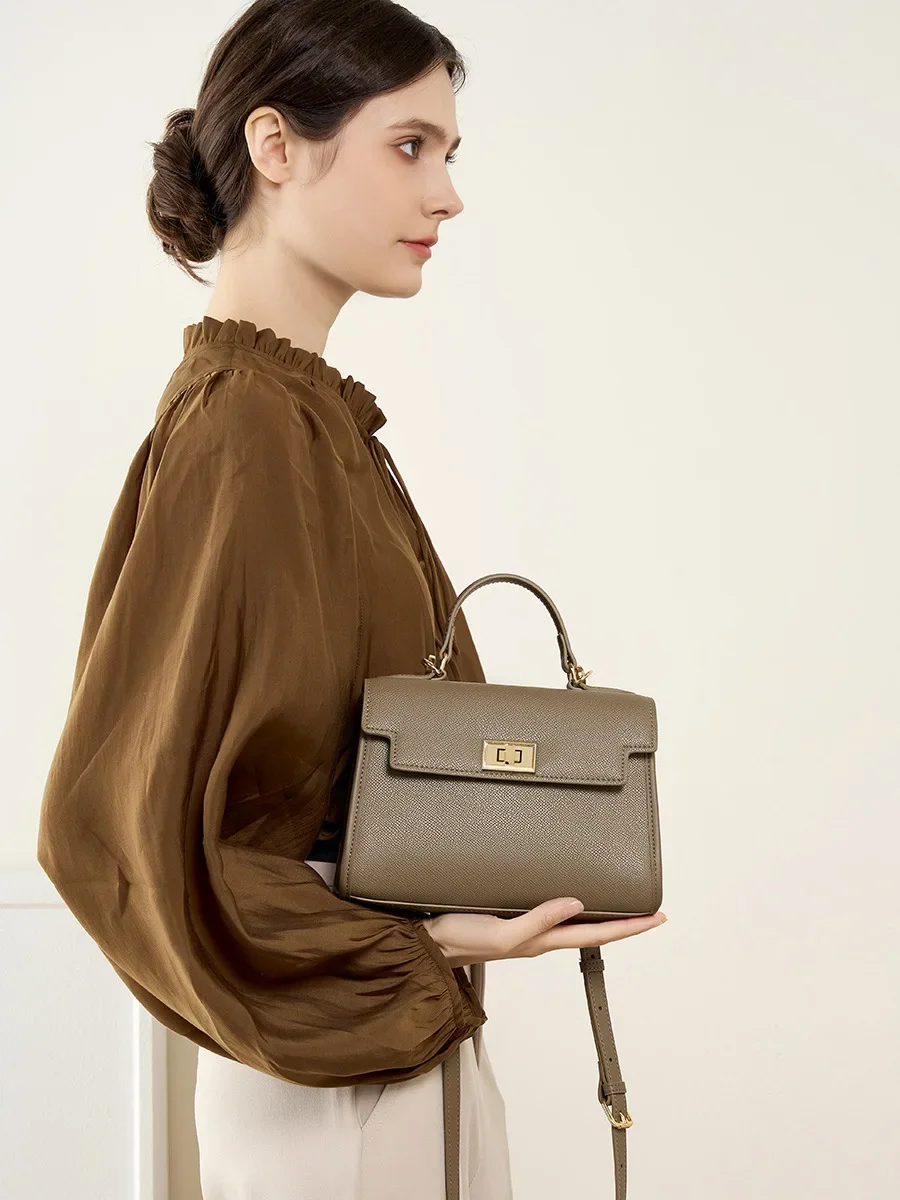 2024 Popular Versatile Second Layer Cowhide High-end Genuine Leather Crossbody Handheld Small Kelly Bag mini for Women Classic