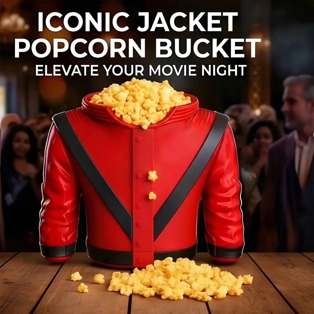 3D Printed Design Popcorn Bucket Red Thriller Jacket Large Capacity Snack Bowl Durable Material Novelty Shape