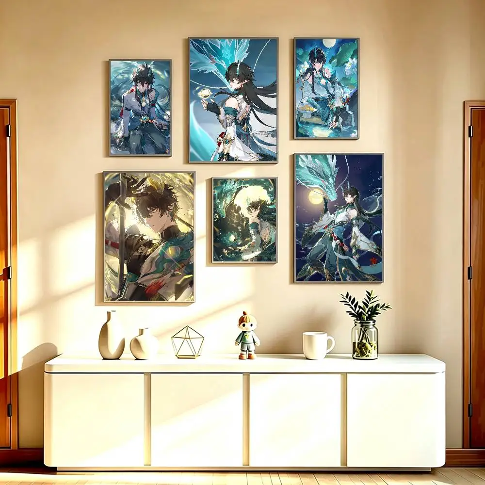 Game D-Dan Heng Honkai Star Rail  Poster High Quality Dorm Living Room Aesthetic Wall Decoration Painting Stickers Gift