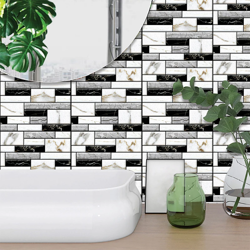 5PCS 3D Crystal Tile Stickers Creativity DIY Waterproof Bathroom Self-Adhesive Wall Stickers Mosaic Glass Tile Household Goods