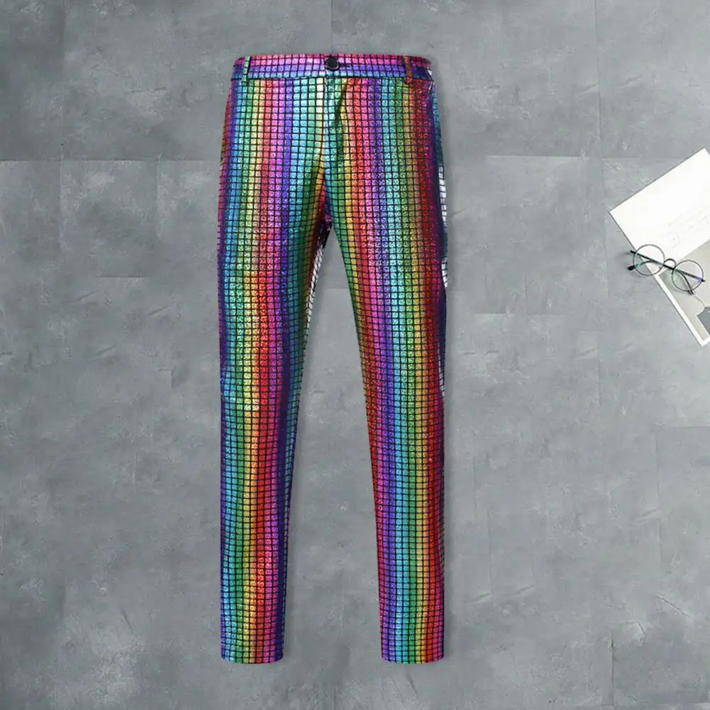 Men's Pants Rainbow Sequin Disco Stylish Comfortable Wide Application Nightclub DJ Stage Men's Pants Trousers Trendy Men Trouser