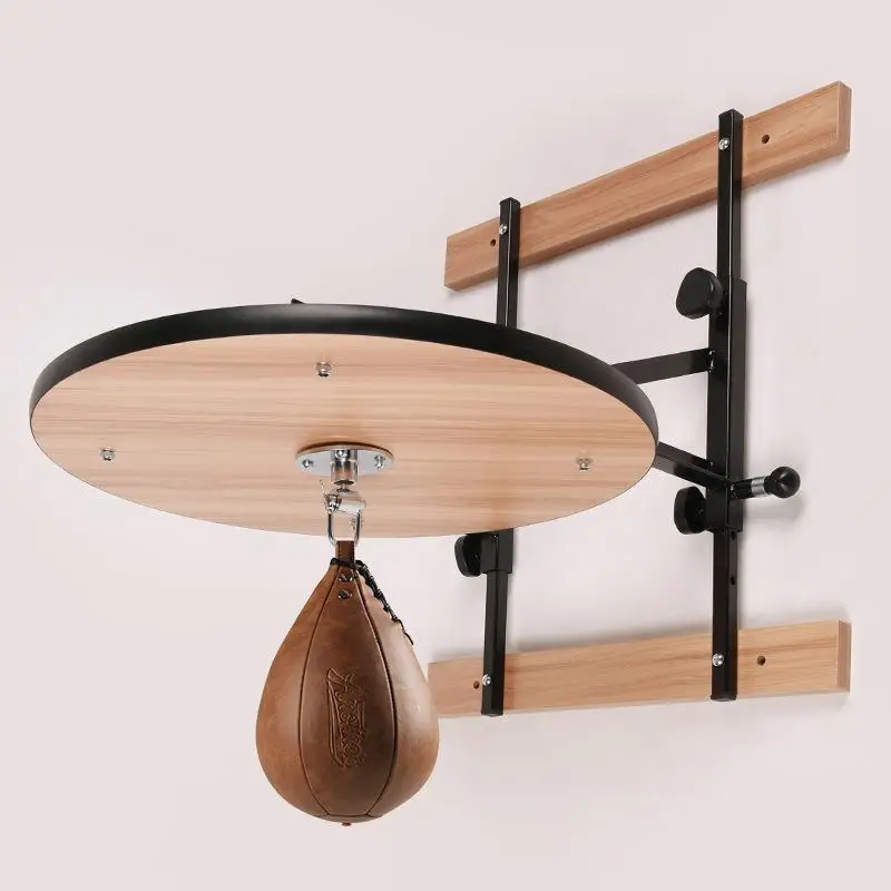 Wall Mounted Leather Boxing Speed Bag With Adjustable Wooden Platform Swivel For Adult Home Gym Professional Agility Reaction