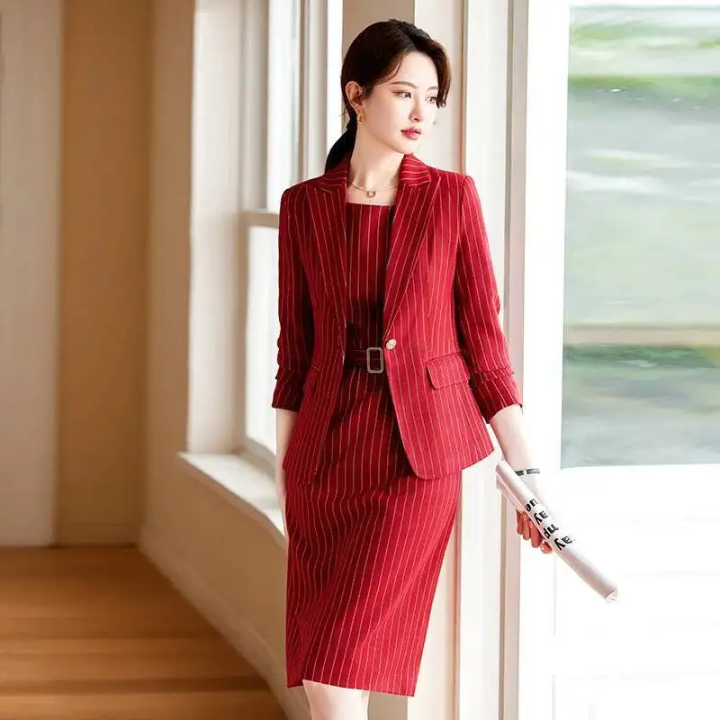

Формальные женские пиджаки из высококачественной ткани, элегантные деловые костюмы с платьем и пиджаками, профессиональная рабочая одежда, карьерная одежда