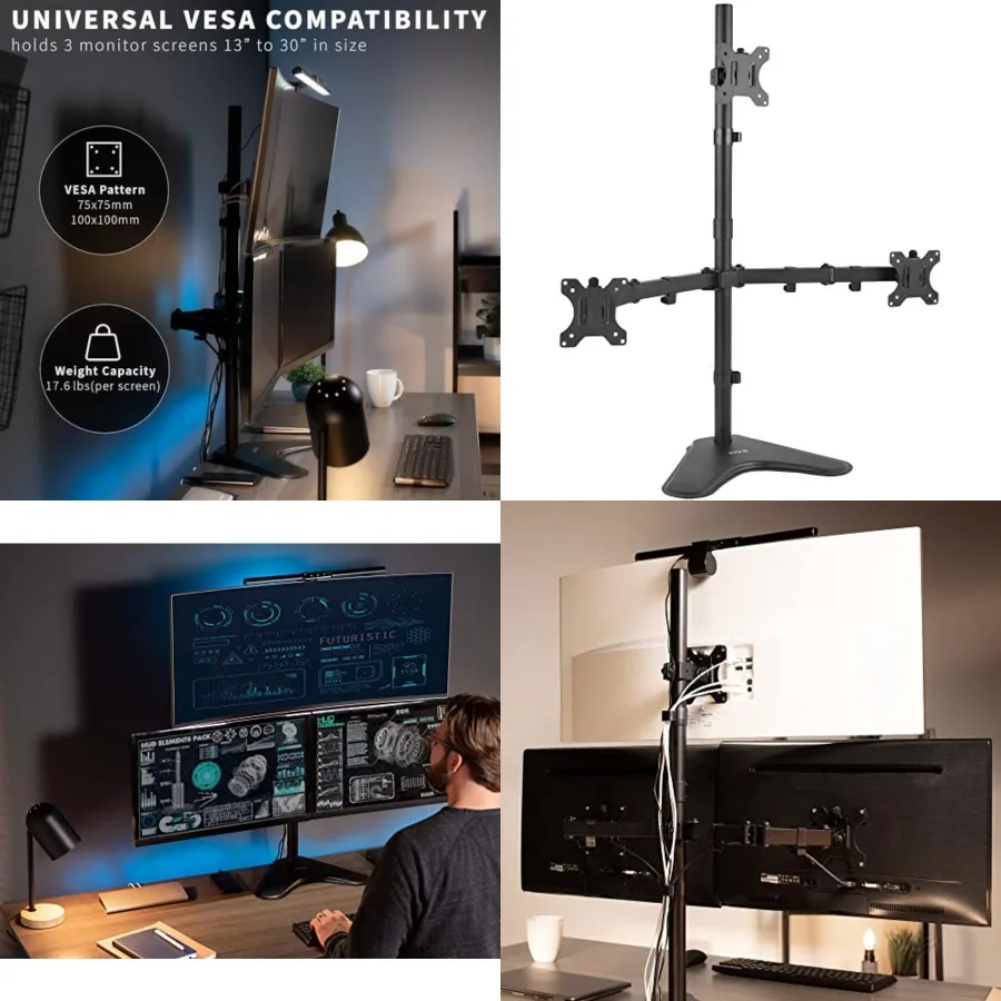 Triple LCD LED Computer Monitor Desk Stand, Free Standing Heavy Duty Fully Adjustable Mount for 3 Screens up to 30 inches