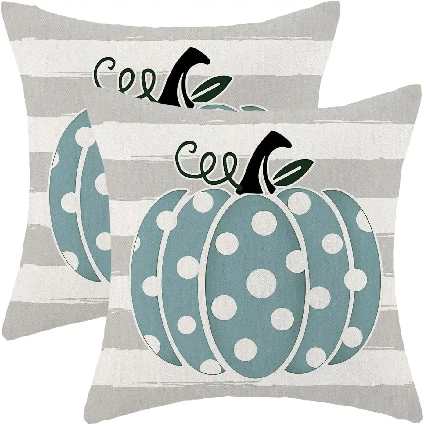 Fall Pillow Covers 16 x 16 Inch, Teal Blue Pumpkin Grey Stripe Decor Throw Pillows for Home Couch Bed, Autumn Thanksgiving