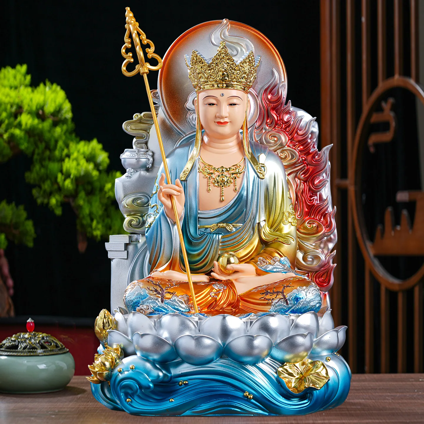 Kṣitigarbha Bodhisattva statue, Jiuhua Mountain a Bodhisattva home temple, , living room, household resin offering ornament