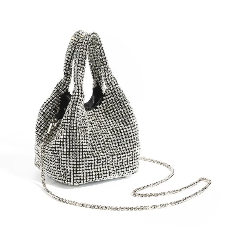 Shiny Crystal Clutch purse bucket Shoulder bag rhinestone Handmade purses and handbags luxury Designer Evening clutch Bag Purse