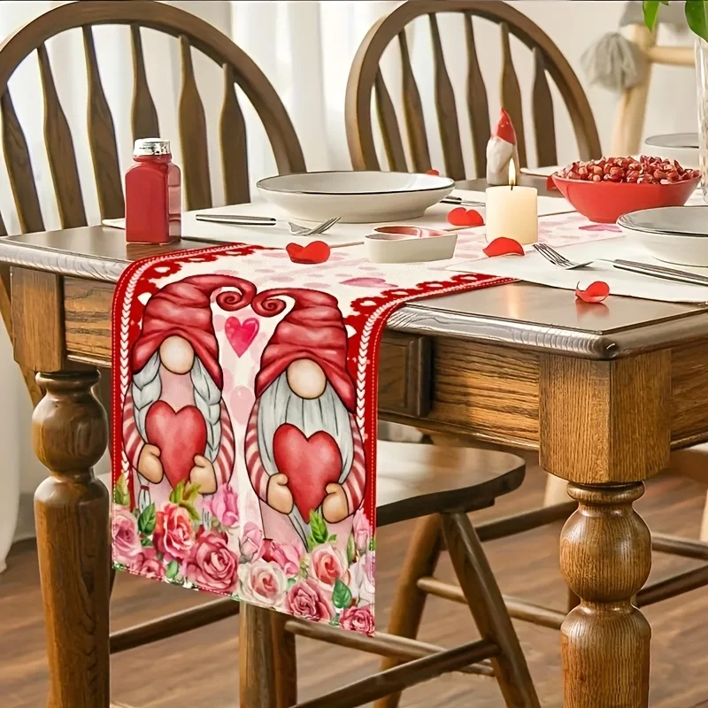 1Pc, Heart-Shaped Gnome Table Runner, Gift for Girlfriend, Suitable for Weddings, Kitchens, Dining Tables, and Family Gatherings, Holiday and Anniversary Decorations, a Must-Have for Home and Kitchen