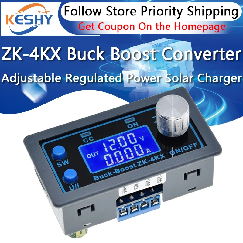 ZK-4KX CNC DC DC Buck Boost Converter CC CV 0.5-30V 4A Power Module Adjustable Regulated power supply For Solar Battery Charging