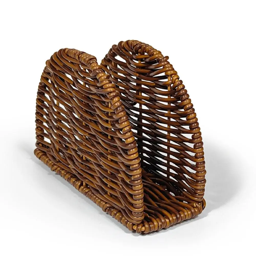 Creative Simulated Rattan Napkin Holders Retro Rustic Style Tissue Storage Rack Stable Space-Saving Paper Towel Container