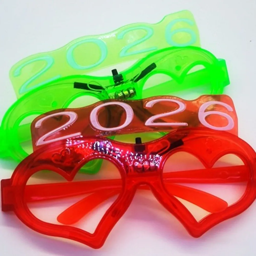 

LED Glow 2026New Year Glow Glasses Number Letter Square/Love Heart Shape 2026 LED Glow Glasses Light Up Photographic Ornaments