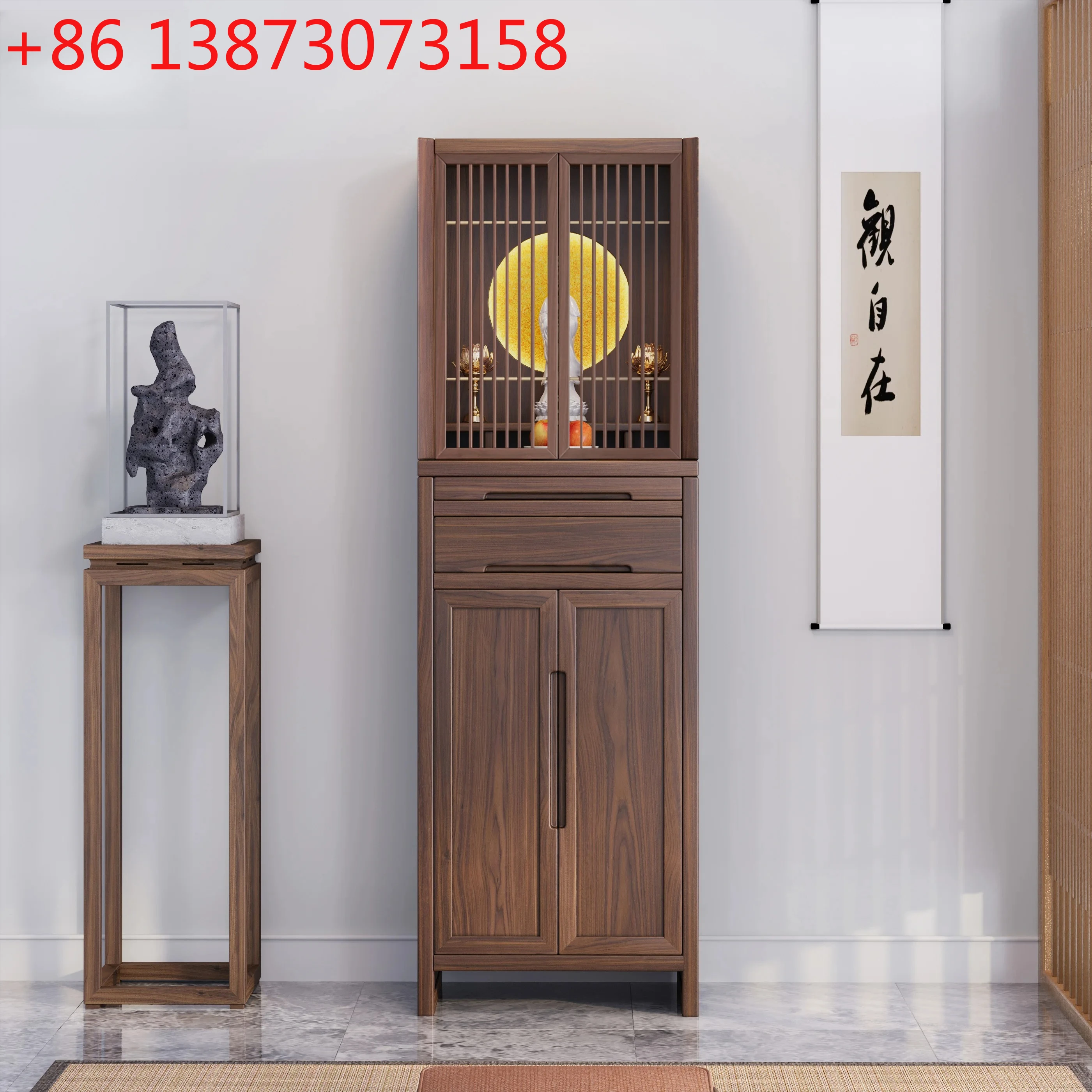 modern light luxury Guanyin Guangong Buddhist niche solid wood simple home small God of Wealth