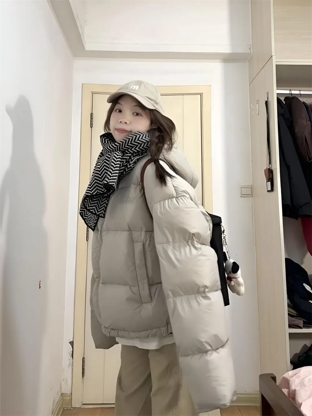 Retro Hooded Cotton Jacket Women's Autumn Winter Fashionable American Style Casual Versatile Outerwear Bread Design Sense