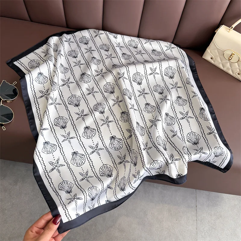 Luksusowy Nowy Damski Jedwabny Satynowy Szal Apaszka do Włosów Modny 70cm Kwadratowy Szalik z Nadrukiem Profesjonalna Apaszka Projektanta Opaska na Głowę