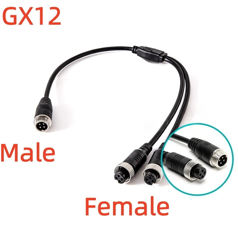 1PCS M12 car aviation line aircraft carrier head one point and two transfer camera monitoring cable