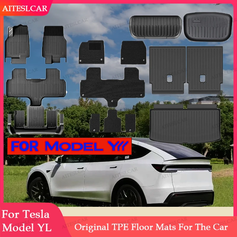For Tesla Model Y L Launch TPE Car Floor Mats With Metal Pedals Luggage Trunk Mat Set Four Seasons Waterproof Anti-S Accessories