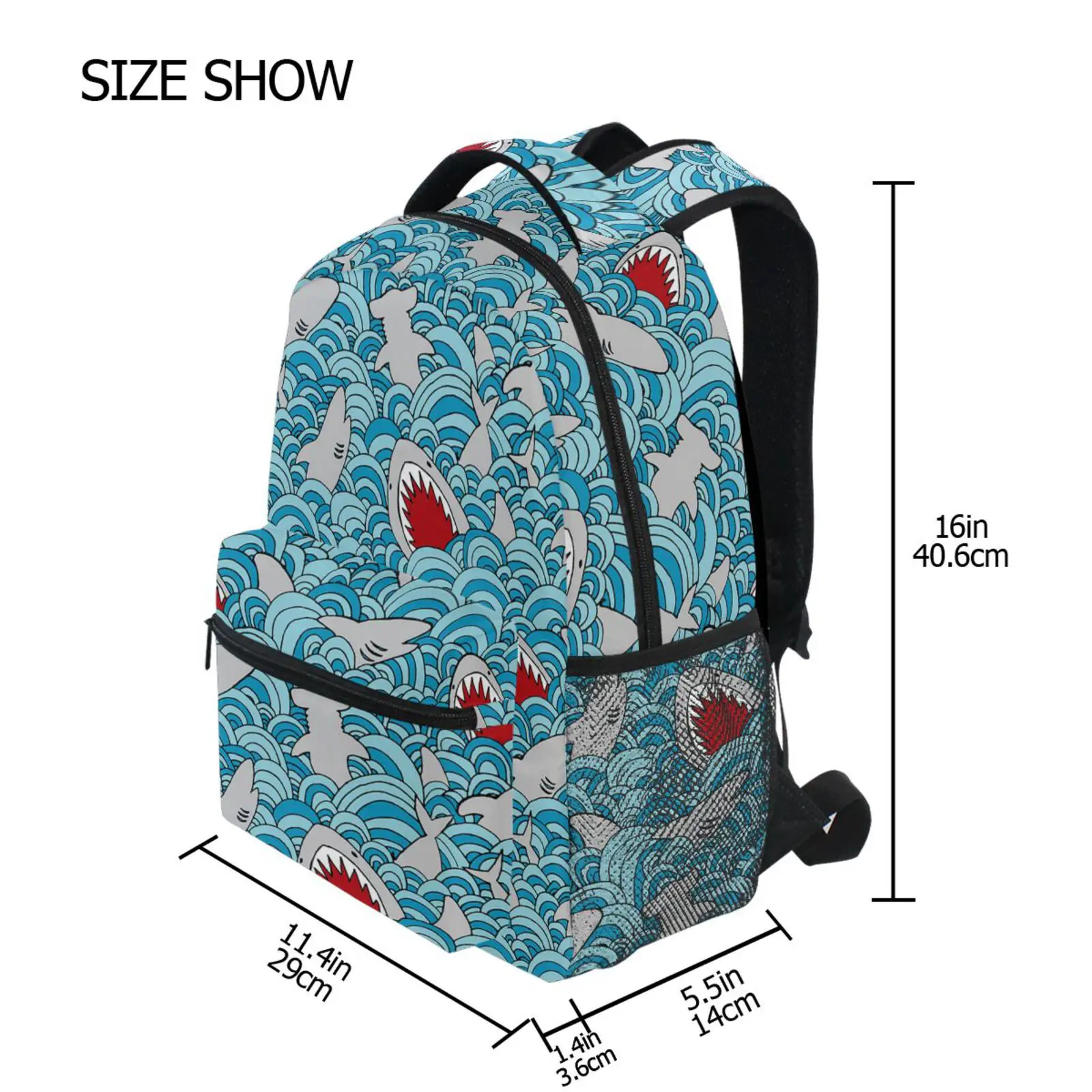 Mochila com estampa de tubarão dos desenhos animados infantis, mochila adequada para menino e menina, bolsa para laptop, volta à escola, juventude, luxo, novo