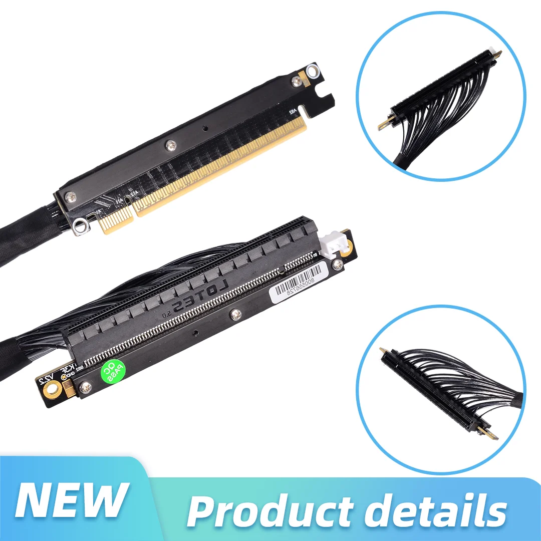 AI Server PCIE 5.0 x16 Dual Reverse Side Bending Graphics Card Extension Cable 80CM For Chassis Server NVIDIA RTX50 AMD RX90 GPU