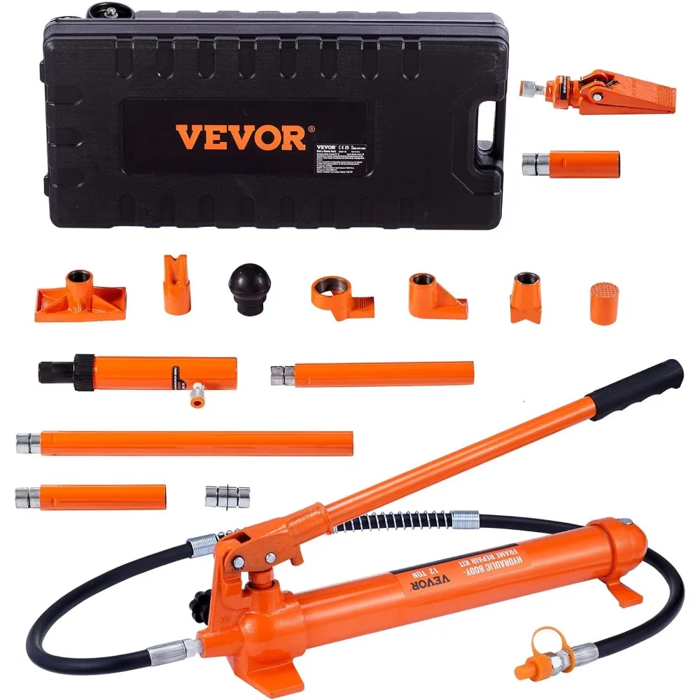 

12 Ton Portable Hydraulic Ram Kit with Pump and 4.6 ft Oil Hose for Versatile Applications