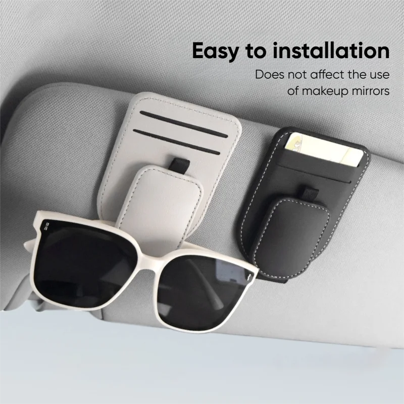 حامل نظارات شمسية للسيارة، مشبك نظارات واقي من الشمس، شماعة نظارات جلدية متعددة الوظائف، مشبك بطاقة تذكرة محمول