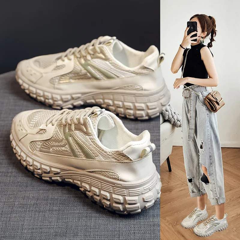 Korean Version Elevated Increase Women Shoes Mesh Breathable 2023 New Fashion Casual Simple All-match Sneakers Women Autumntime