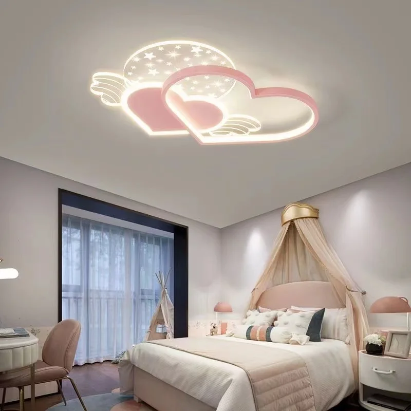 Kawaii Room Decor Cute Ceiling Lights For Kids Room Baby Girl Bedroom Heart Shape Ceiling Lamp Princess Pink Chandelier Lighting