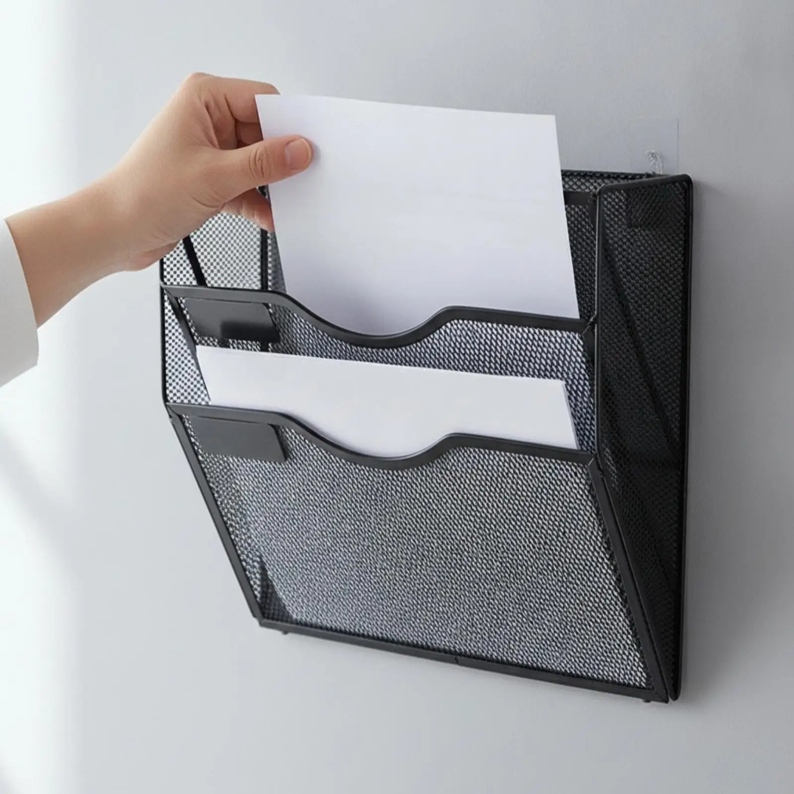 Wall Mounted Document Organizer Rack Metal Mesh for A4 Folders Paper Menus Office Kitchen Desk