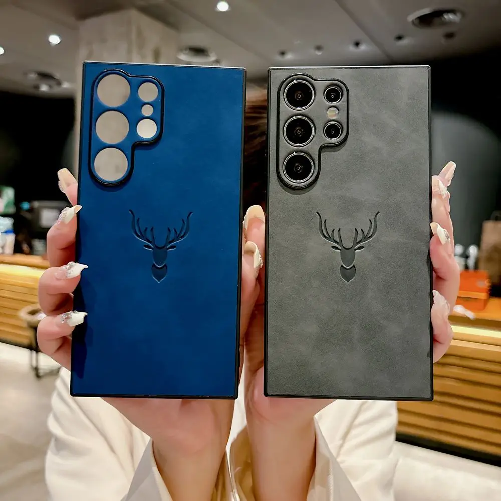 Lambskin Leather Deer Head Case For Samsung Galaxy S26 S25 Ultra S26 S24 S23 S22 S21 Ultra Plus FE A55 A53 A52 A36 Retro Cover