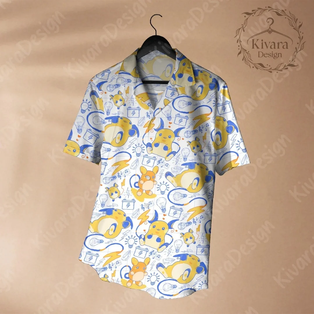 Raichu Cute Hawaiian Shirt Pokémon Anime Inspired Shirt Gift Summer Leisure Men's T-Shirt Children's Clothing Tee Y2k Woman ﻿
