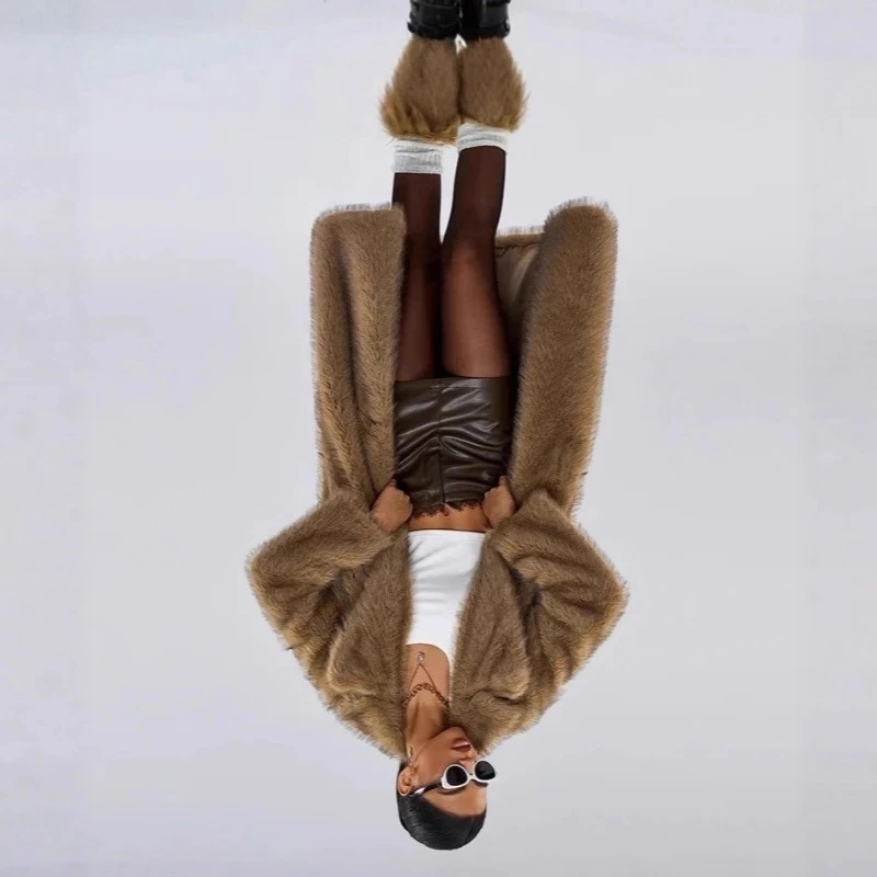 Cappotto lungo in pelliccia sintetica da donna autunno inverno caldo morbido e soffice giacca in pelliccia Trench cappotto con risvolto giacca in pelliccia sintetica tendenza superiore