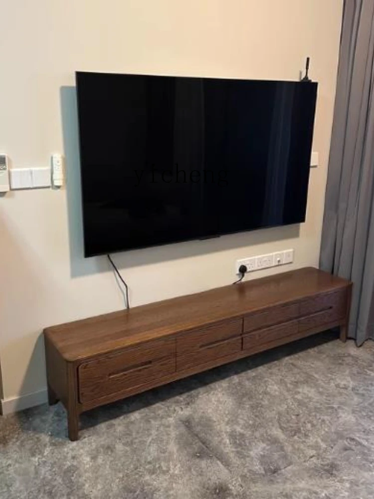 

ZC solid wood TV cabinet coffee table combination Nordic simple modern living room oak storage floor cabinet