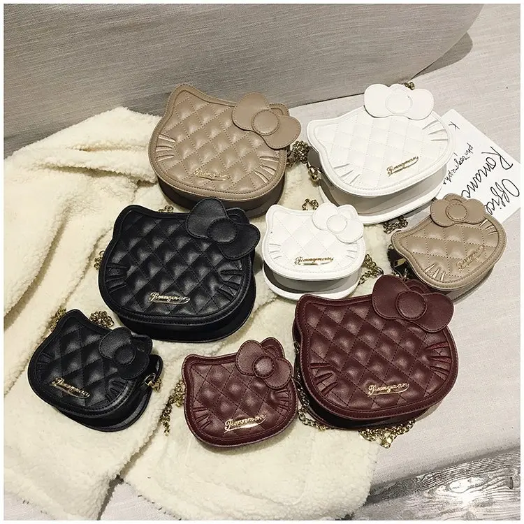 Kitty Women's Shoulder Bag Cute Cartoon Handbags Crossbody Bowknot Cat Coin Purse Luxury Leather Wholesale New Female Round Bags