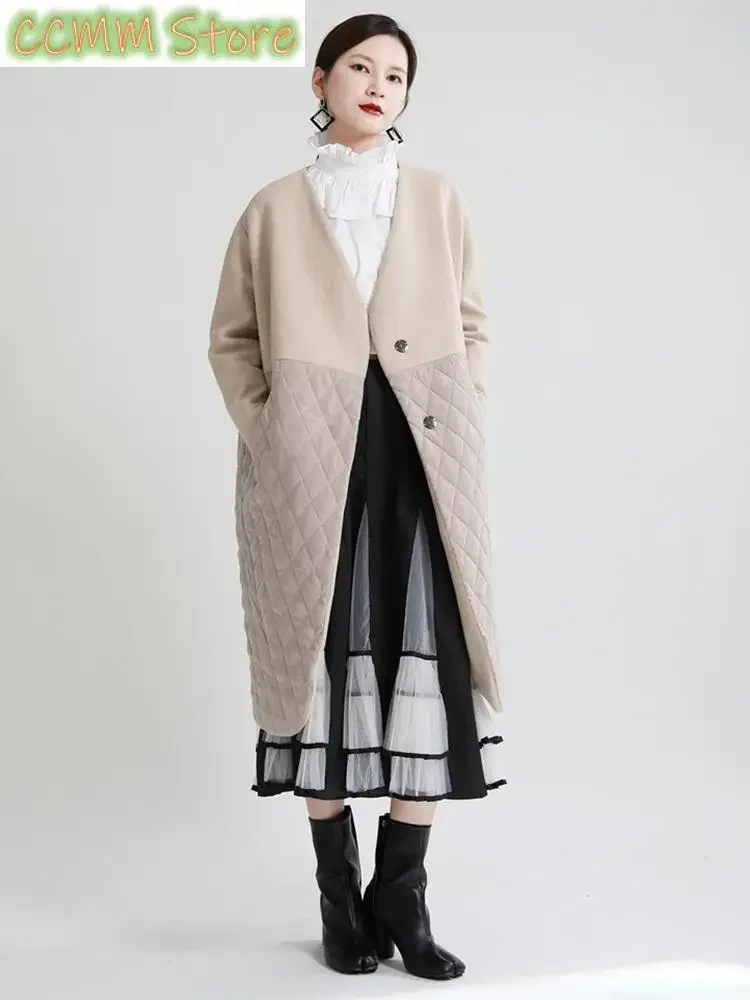 Apricot Warm Big Size Long Cotton-padded Coat Long Sleeve Loose Fit Women Parkas Fashion New Autumn Winter