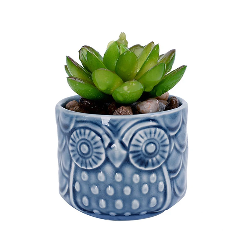 1Pc Owl Shape Flower Pots Ceramic Crafts Plants Basin Flowerpot Desktop Succulent Planters Cactus Green Bonsai Planter Ornaments