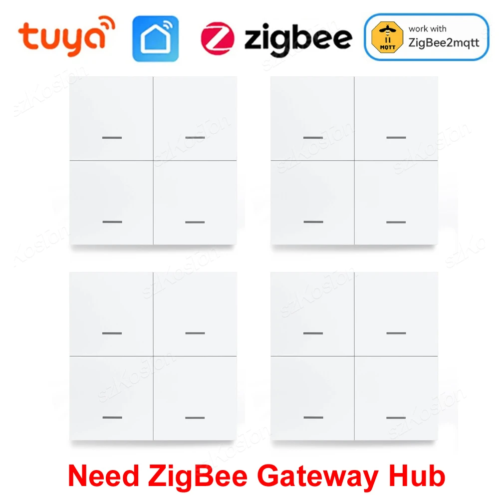 4 Gang ZigBee Wireless 12 Scene Switch Wall Push Button Controller Tuya Automation Control Switch For Smart Life App Zigbee2mqtt