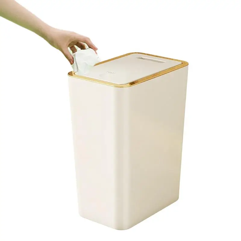 Trash Can With Press Top Lid Rectangular Garbage Container Trash Cans Efficient Sealing Waste Basket Compact Trash Bin For