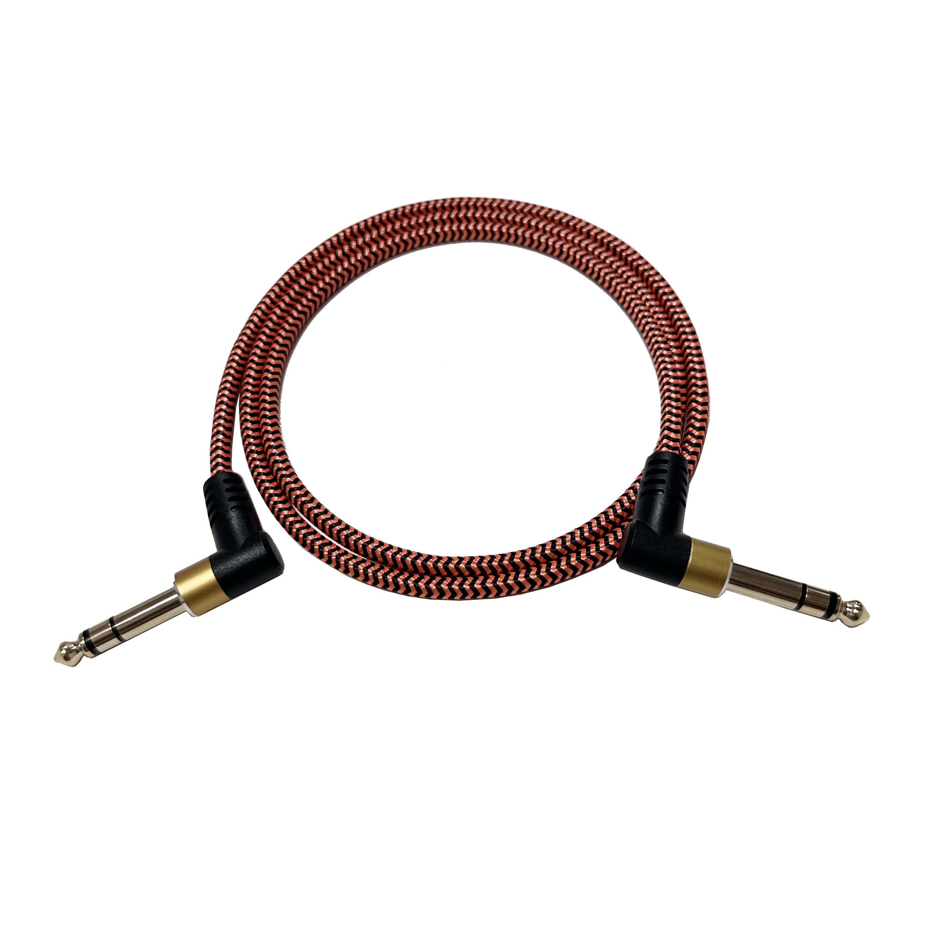 Cable de Instrumento Profesional TRS de 1/4 de Pulgada en Ángulo, Cable de Audio Estéreo de 6.35mm a 6.35mm para Guitarra, Bajo y Amplificador