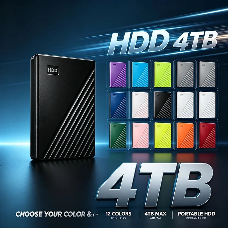 13 Colors 4TB External Hard Drive Portable HDD Large Capacity Fast Data Transfer Backup Storage for Laptop Desktop Computer
