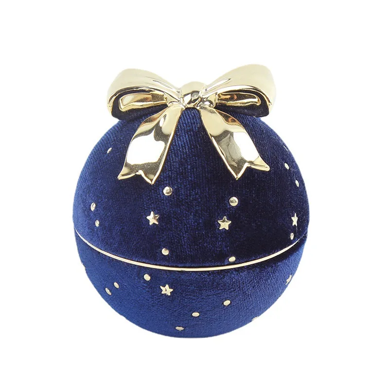 Round star-patterned velvet jewelry box with bow decorations - Valentine's Day ring and necklace gift box