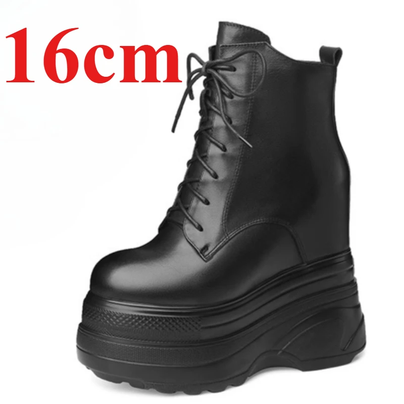 

Белые ботинки, увеличивающие рост на толстой подошве, женские ботинки на очень высоком каблуке 16 см, короткие ботинки из натуральной кожи в британском стиле