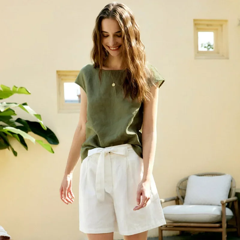 تي شيرت نسائي مقاس كبير من الكتان 100% تي شيرت غير رسمي بأكمام قصيرة ملابس خروج أساسية ملابس صيفية يابانية هاراجوكو بولوفرز #5