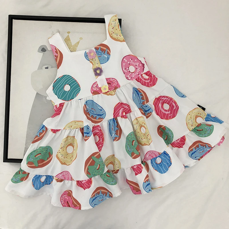 

Girl Suspender Fluffy Dress Girls' Summer Beach Dress Cartoon Printing Skin-friendly And Breathable Mid-Calf Dress