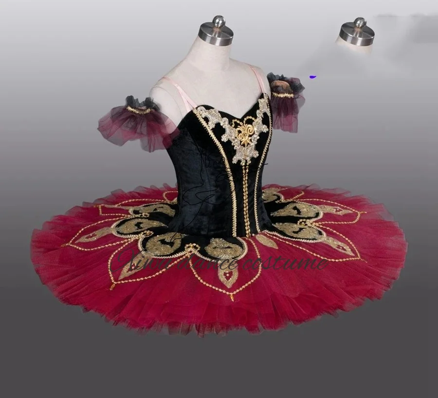 Personalizado jade ouro ballet tutu menina profissional tutu clássico vermelho panqueca ballet traje competição 11th andar