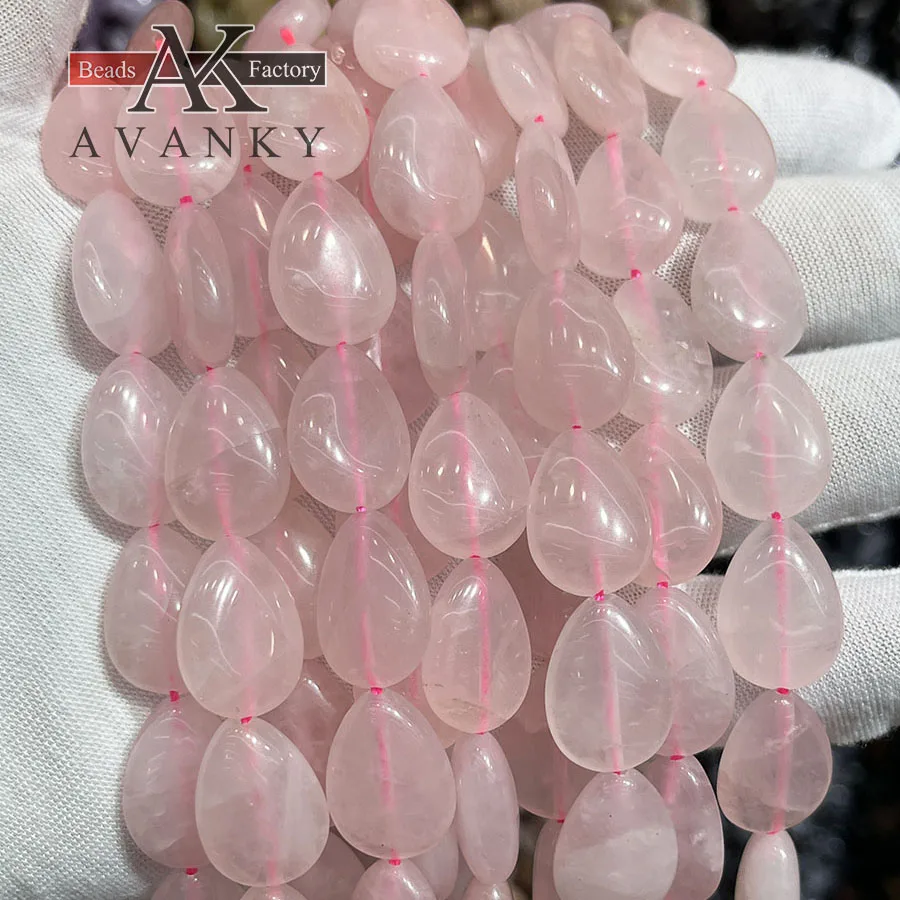 Natural Stone Pink Crystal Water Droplet Melon Seed Shape Loose Beads Jewelry Making DIY Necklace Bracelet Accessory 15''13x18mm